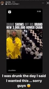 Davido Reacts As Fans Mock Him Over Comment On Drake’s $3m Chain